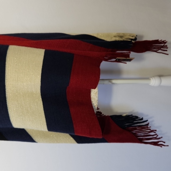 Lava Accessories Women's Knit Colorblock Stripe Metallic Thread Poncho Shawl OS - Picture 4 of 11